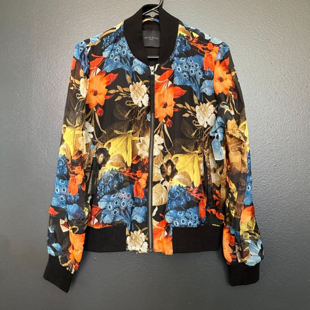 Wood Wood Floral Organza Bomber Jacket, L, NWT